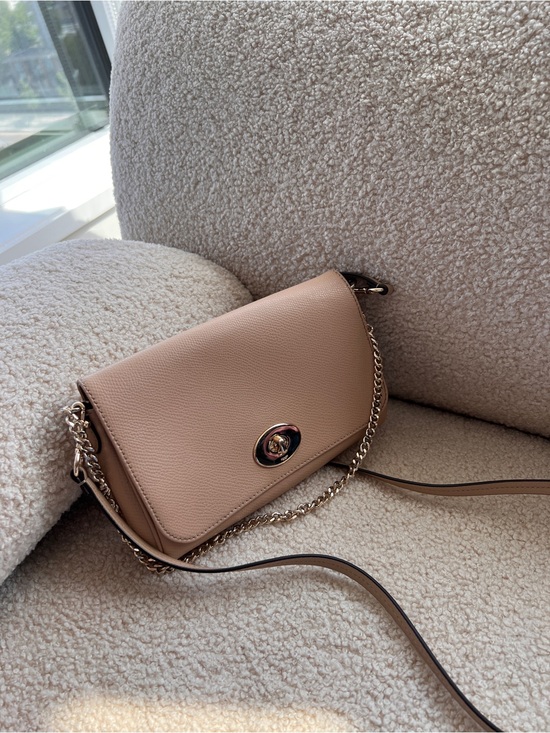 Coach Handbags - Coach Beige Leather Crossbody Bag with Chain Strap